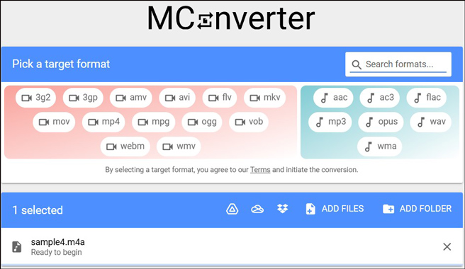 Convert M4A to WebM via MConverter