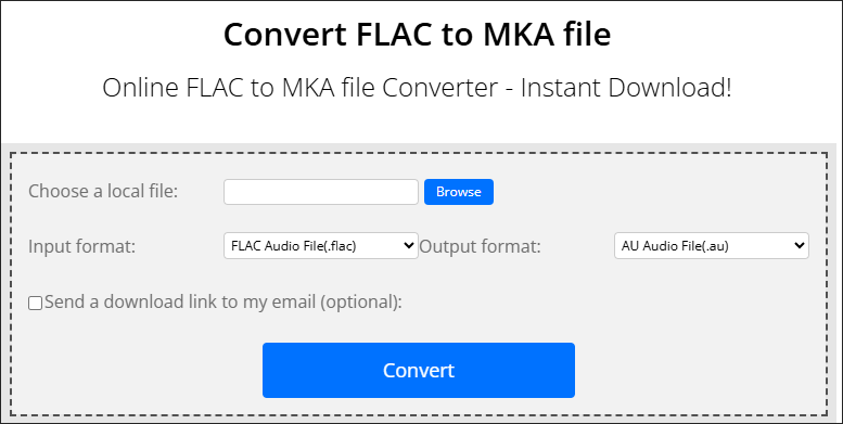 The FLAC to MKA Converter page of Convert Files