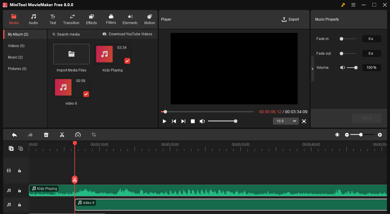 The main interface of MiniTool MovieMaker