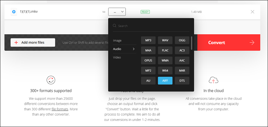 Select AIFF as the output format under the Audio tab