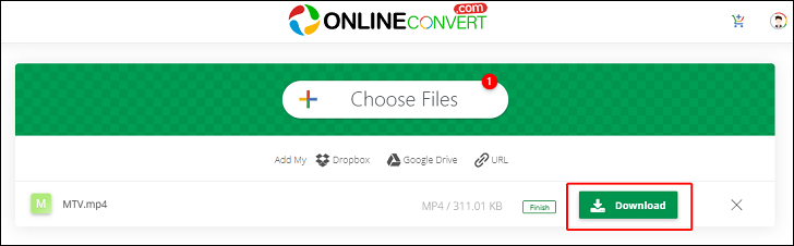 Click the Download button in Online-Convert to save the converted file in the local folder