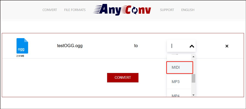 Choose MIDI as the target output format in AnyConv