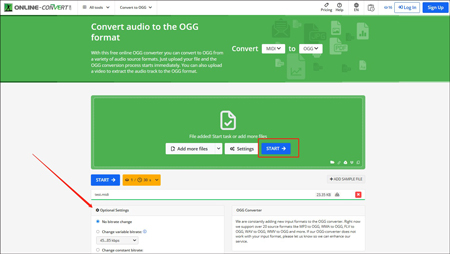 Make MIDI to OGG conversion in Online-Convert