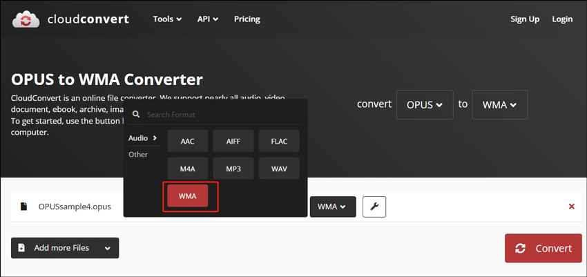 Convert Opus to WMA with CloudConvert