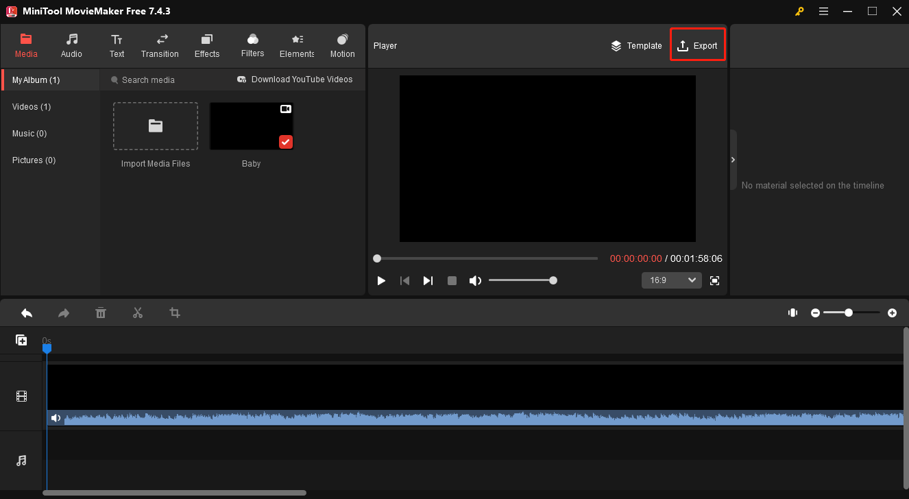 Click on the Export option in MiniTool MovieMaker to access the output format window