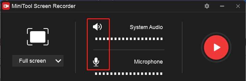 Click the speaker and microphone icons on the MiniTool Screen Recorder panel to turn the system and microphone sounds on