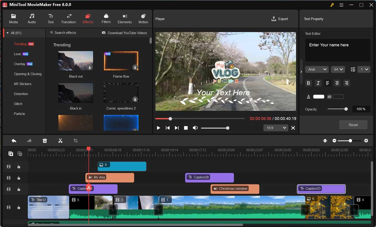 The main editing interface of MiniTool MovieMaker