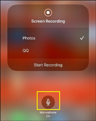 Press the Screen Recording option for a short time and then tap on the microphone icon to turn the microphone on or off when screen recording on iPhone