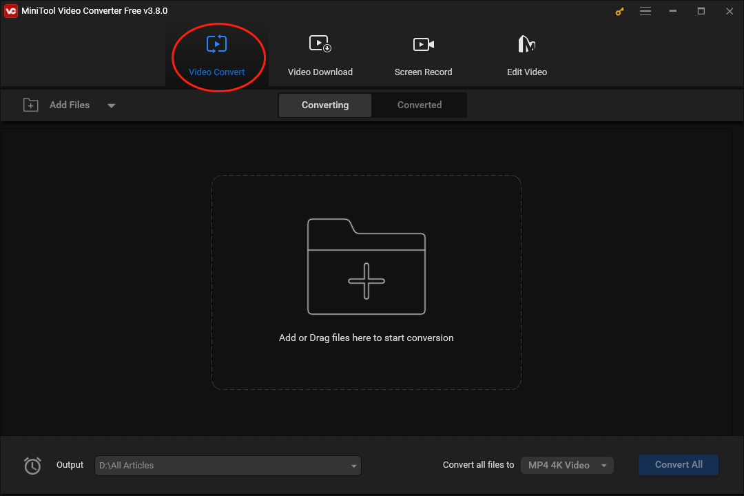 The main interface of MiniTool Video Converter used for file conversion