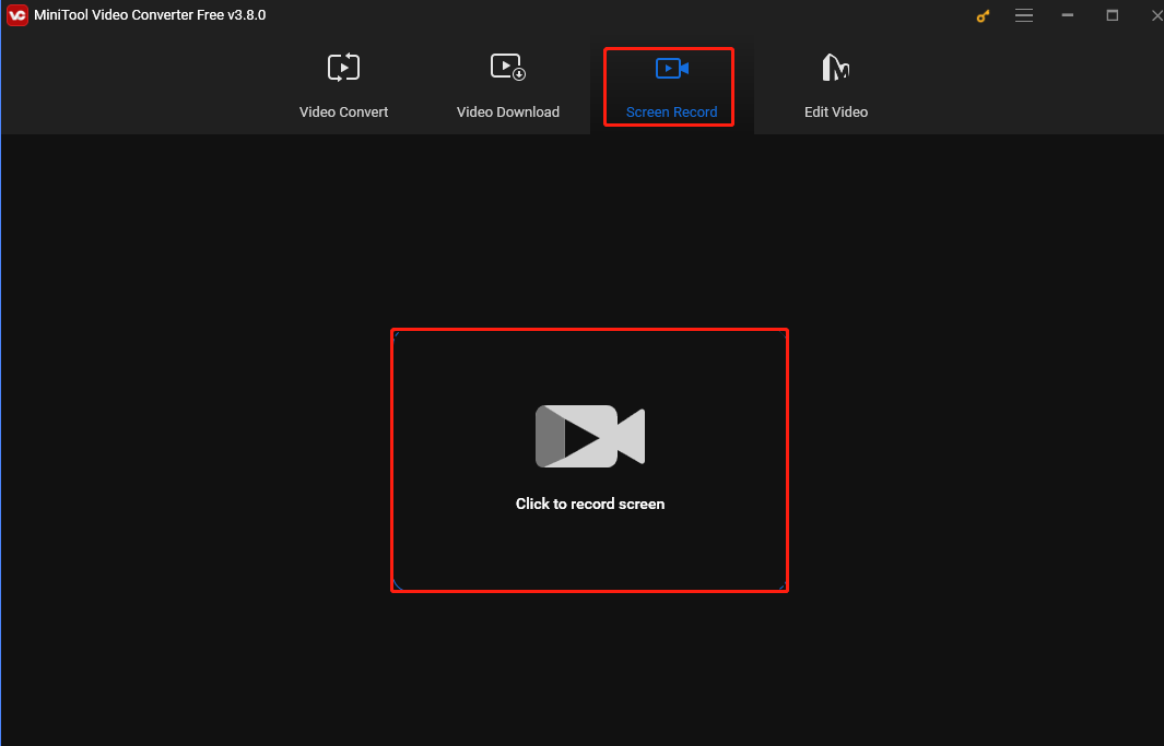 Click Screen Record and hit the Click to record screen region to open MiniTool Screen Recorder