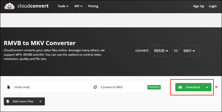 Click the Download button in CloudConvert to save the file to the local folder