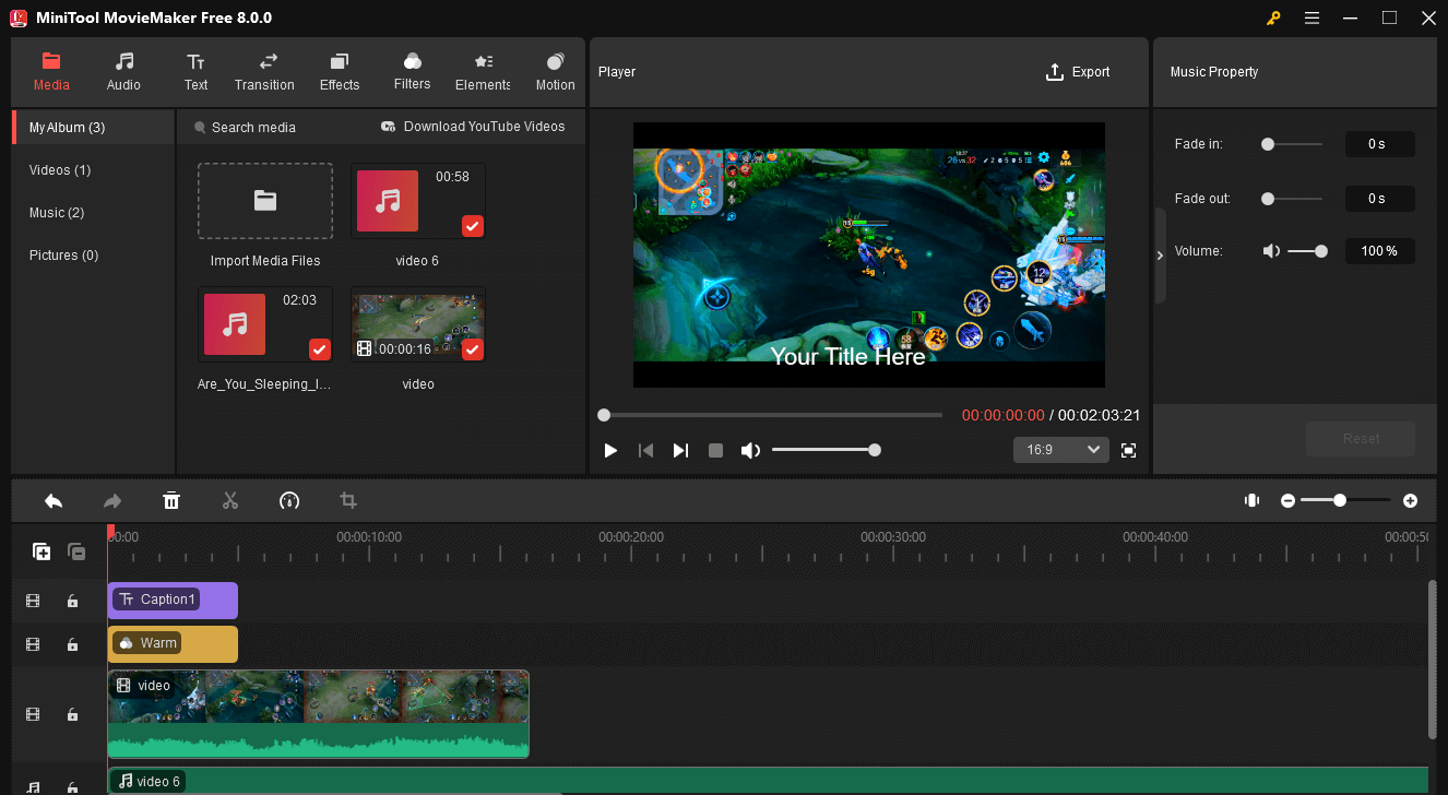 The main interface of MiniTool MovieMaker