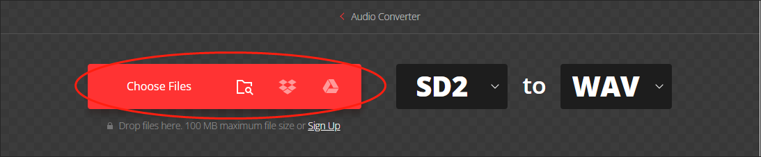 Click on Choose Files in Convertio to upload your SD2 files