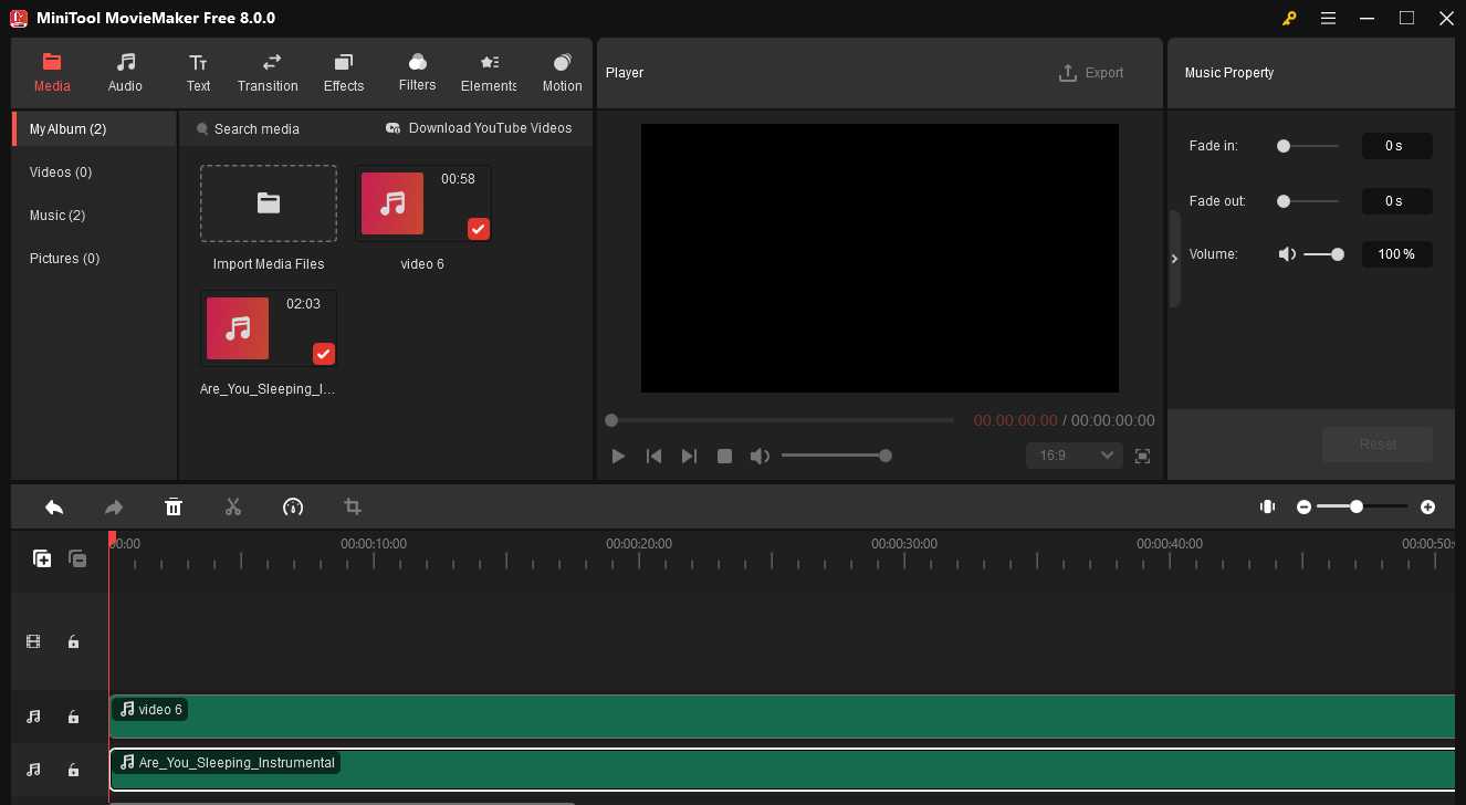 The main interface of MiniTool MovieMaker