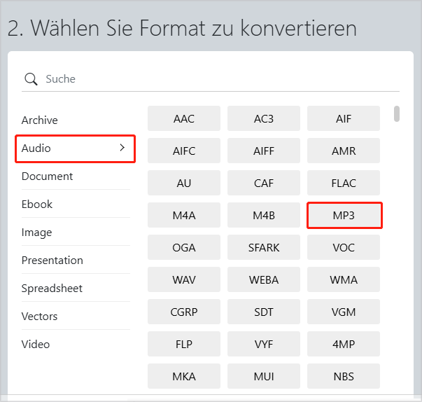 MP3 als Ausgabeformat auswählen