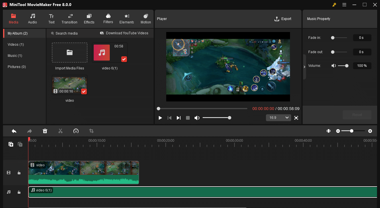 The main interface of MiniTool MovieMaker