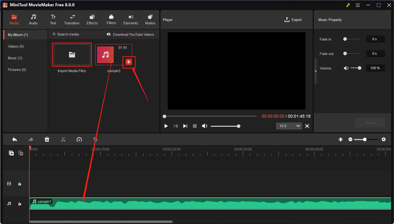 Import the target WV file into MiniTool MovieMaker