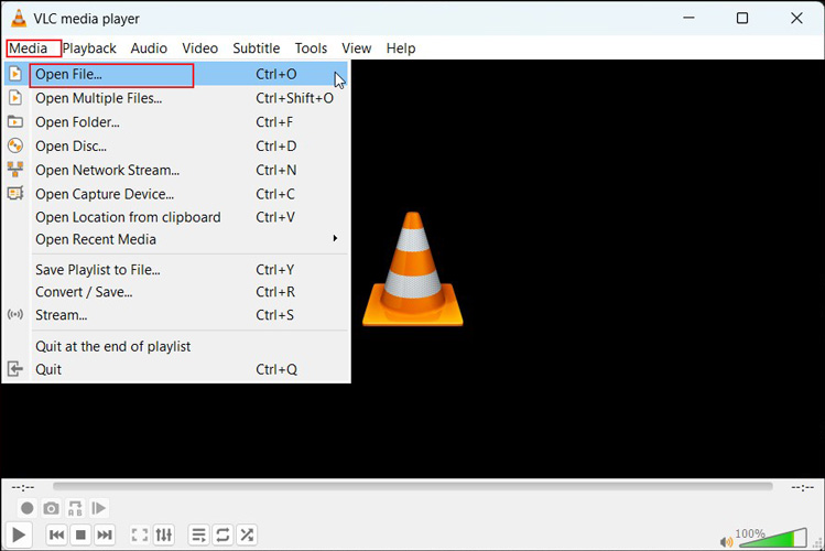 Click the Open File option under the Media tab to open the target WV file in VLC Media Player