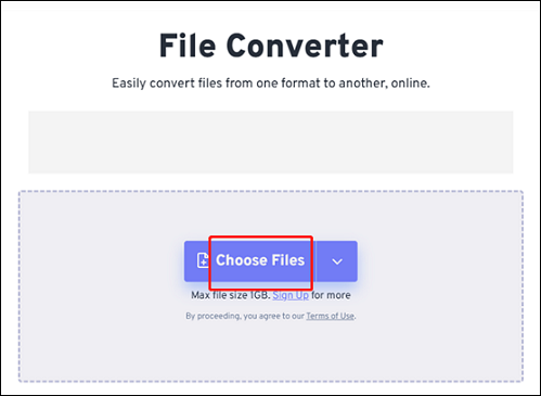 Click Choose Files to import the 3G2 file for format conversion in FreeConvert