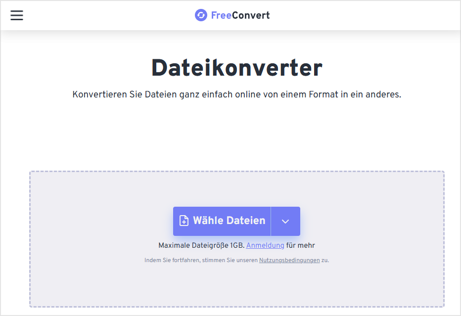 Zum Importieren von Dateien klicken Sie in FreeConvert auf „Wähle Dateien“