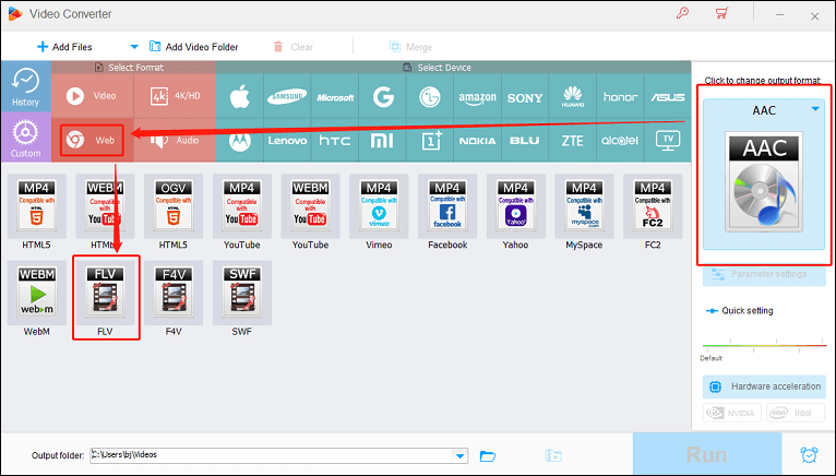 Choose AMV as the output format in HD Video Converter Factory Pro for format conversion