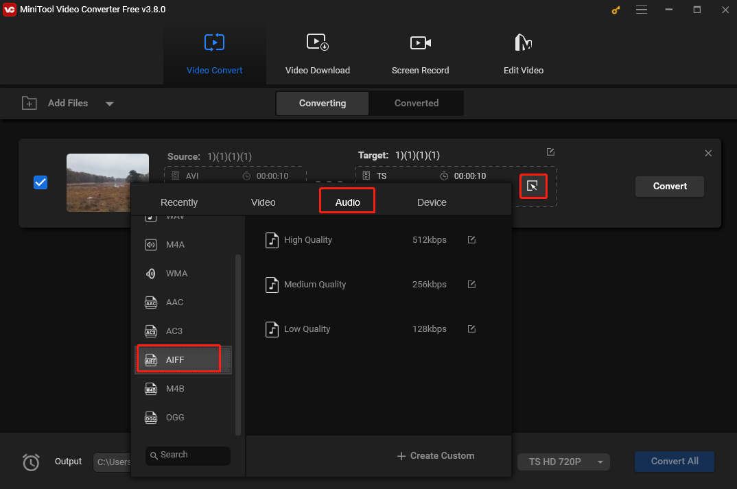 Ausgabeformat in MiniTool Video Converter wählen