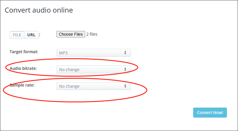 Expand the Audio bitrate and Sample rate option in Aconvert to customize relevant parameters