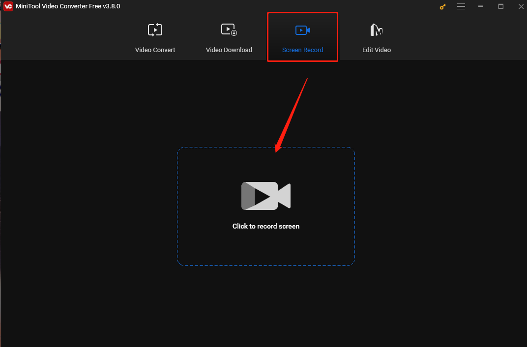 MiniTool Screen Recorder durch einen Klick auf den mittleren Bereich in MiniTool Video Converter öffnen