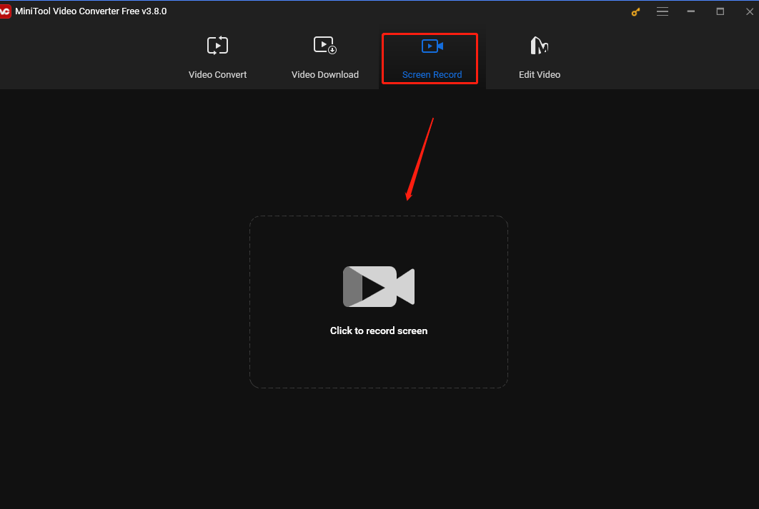 Klicken Sie auf den mittleren Bereich in MiniTool Video Converter, um MiniTool Screen Recorder zu öffnen