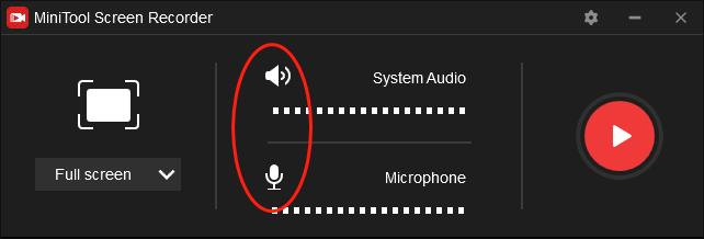 Click on the audio icons in MiniTool Screen Recorder to control the recording audio