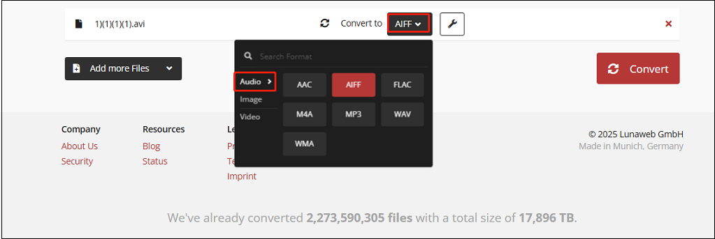 Select AIFF as the output format under the Audio tab from the dropdown of output format