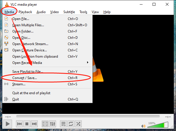 Expand the Media option and click on Convert / Save… in VLC Media Player to access the Open Media window