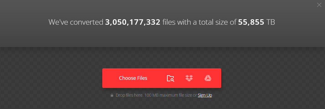 Click Choose Files on the main page to load the WMV file from your device