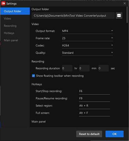 Adjust some settings in MiniTool Screen Recorder for DEM file recording