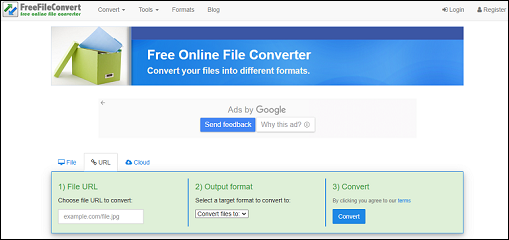 The interface of FreeFileConvert