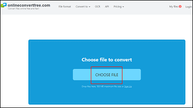 Click CHOOSE FILE to add the FLV file for format conversion in OnlineConvertFree