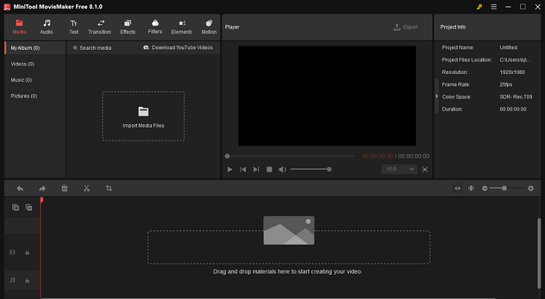 The main interface of MiniTool MovieMaker