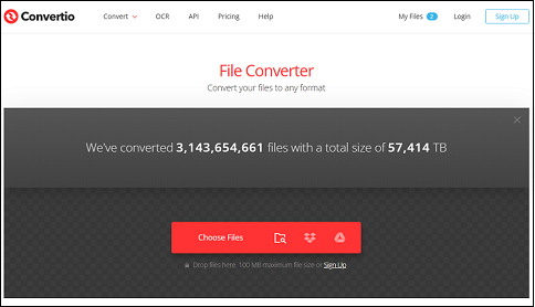 The main interface of Convertio