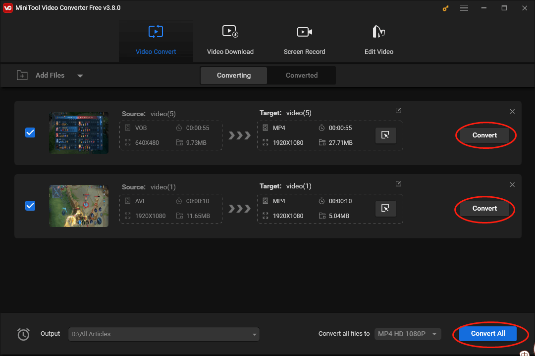 Click on the Convert All button in MiniTool Video Converter to begin your conversion tasks