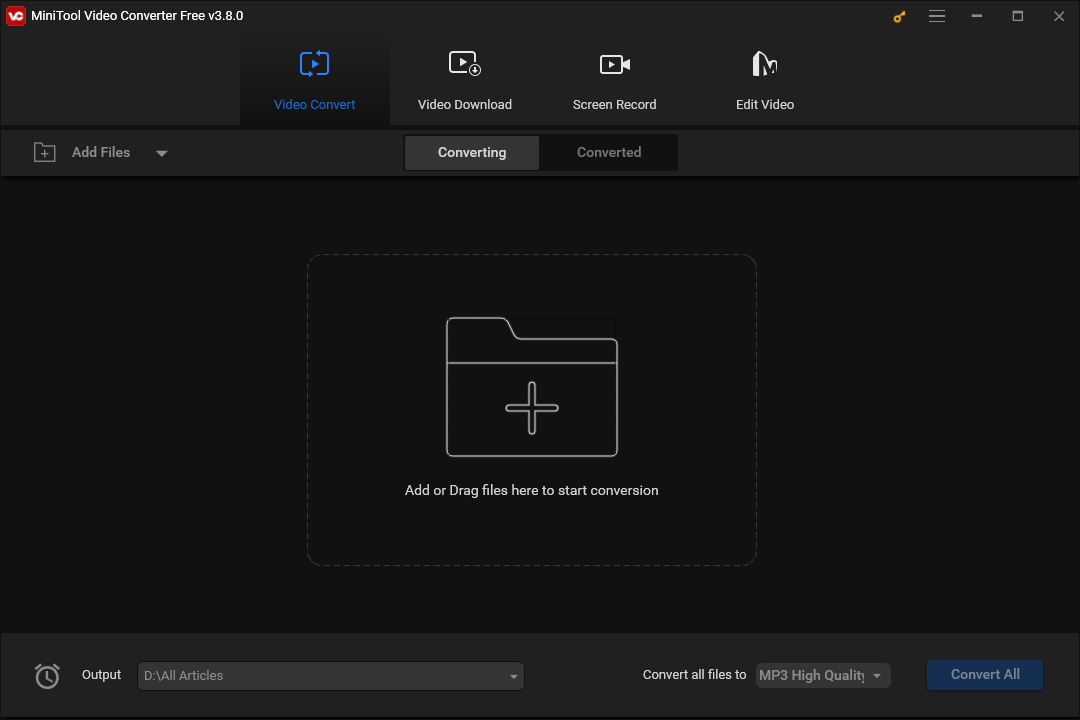 The primary interface of MiniTool Video Converter