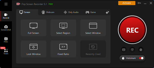 The interface of iTop Screen Recorder