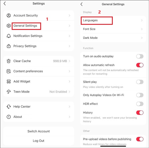 Tap on General Settings and choose Language to select the language you need in RedNote