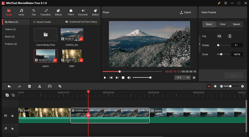 The main interface of MiniTool MovieMaker