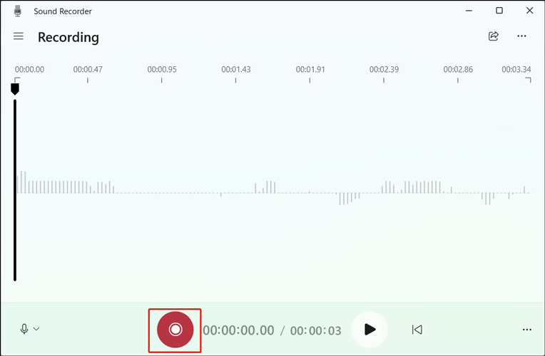 Click on the Start recording option in Sound Recorder to activate recording