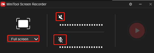 Click Full screen in the MiniTool Screen Record panel to choose the Select region option from the dropdown to customize the recording area and click the System Audio and Microphone icons to record the external and internal sounds