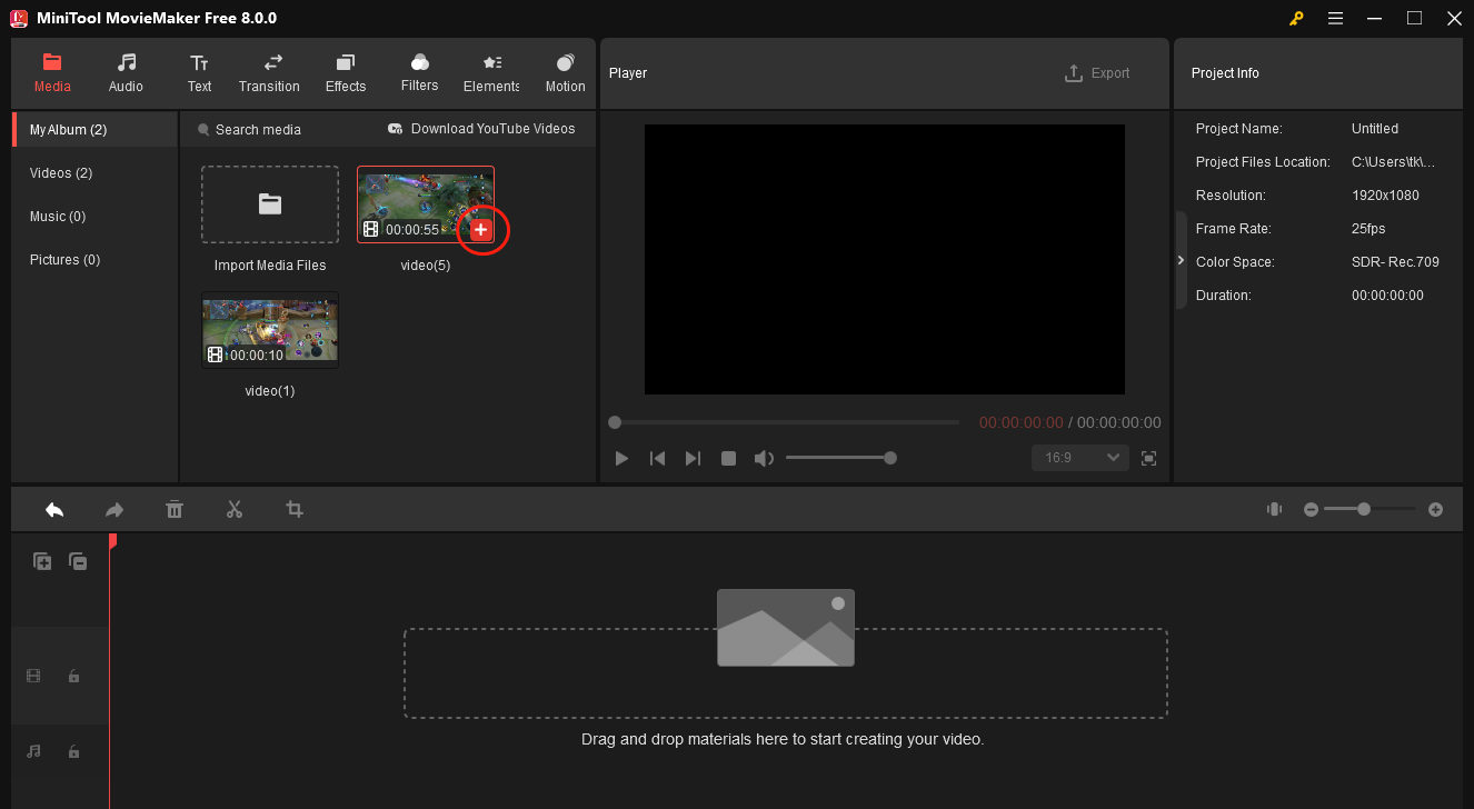 Put your videos on the video track of MiniTool MovieMaker