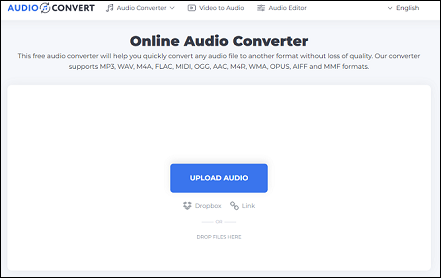 The interface of audio-convert.com