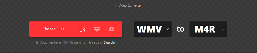 The WMV to M4R Converter page of Convertio