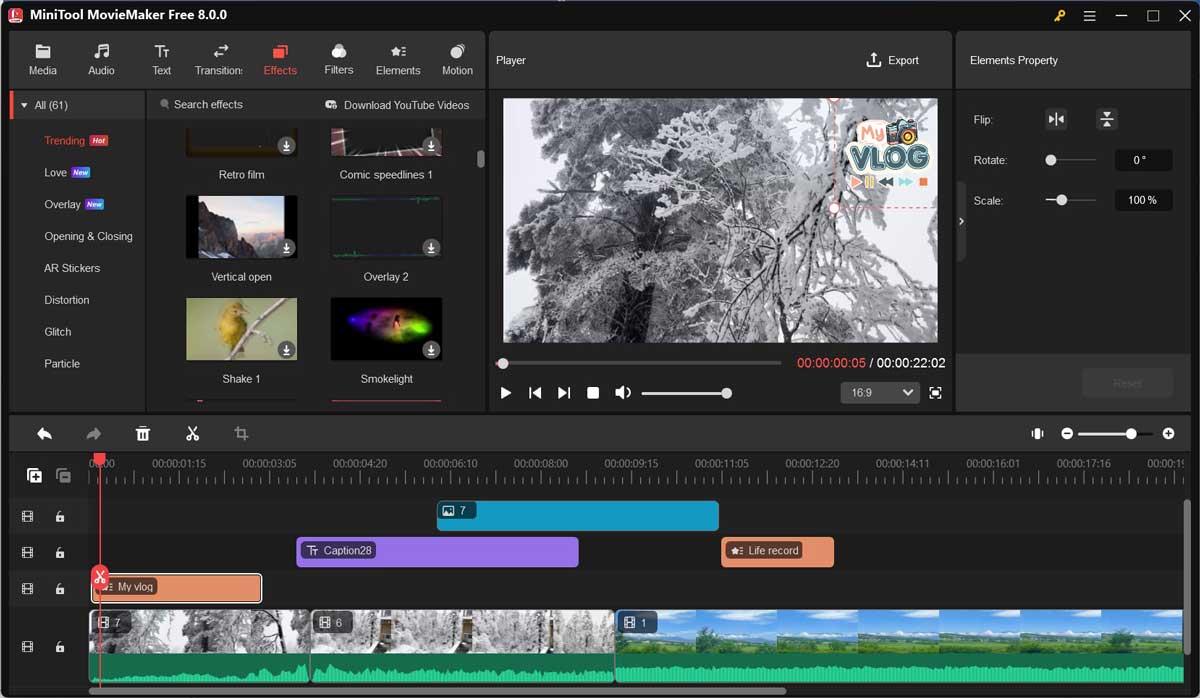 The main editing interface of MiniTool MovieMaker