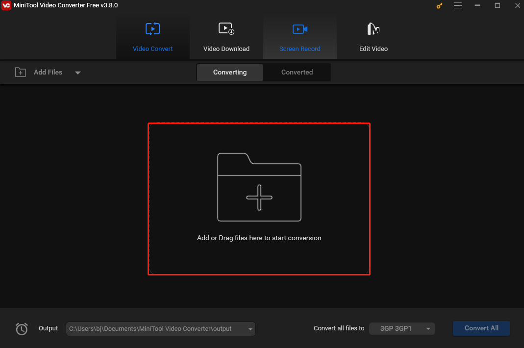 klicken Sie in MiniTool Video Converter auf den mittleren Bereich, um die MKV-Datei hinzuzufügen